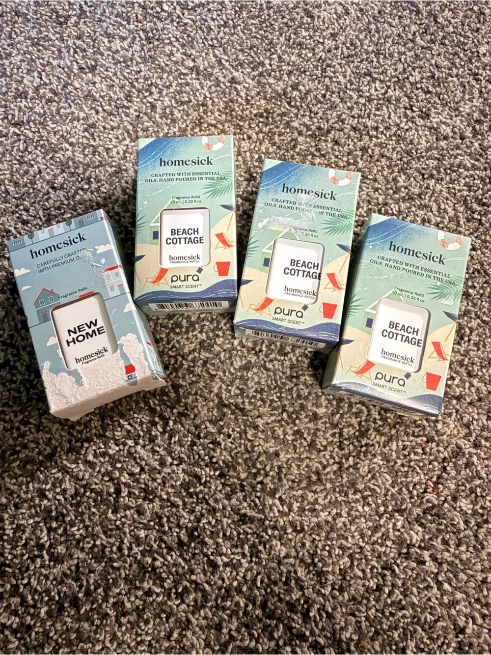 Homesick Pura Smart Fragrance Refill Bundle New Home & Beach Cottage Set of 4